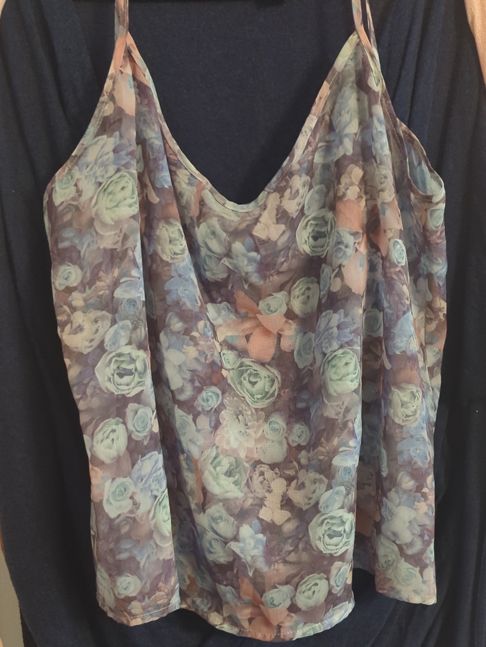 American Apparel Vintage Y2K Chiffon Muted Floral Camisole in Lavender Mint
